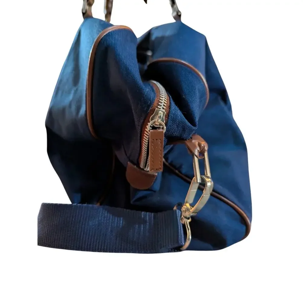 Vtg Polo Ralph Lauren Big Pony Canvas Overnight Weekender Duffle Bag Blue Brown